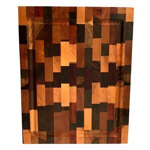 End grain  Cutting Board made from various hard woods, with juice grove and non
